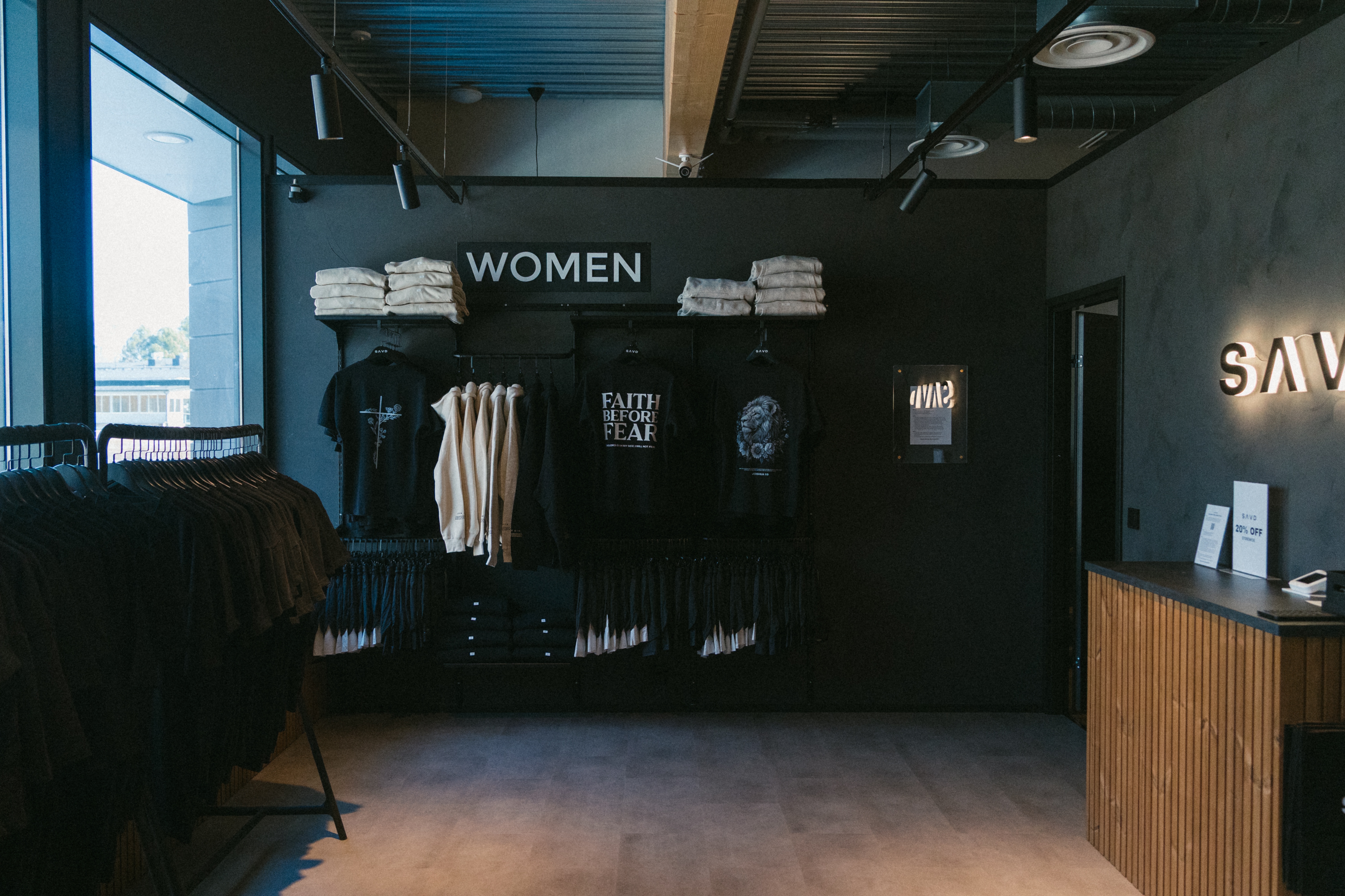 SAVD Clothing store showing the Women's section and full store layout